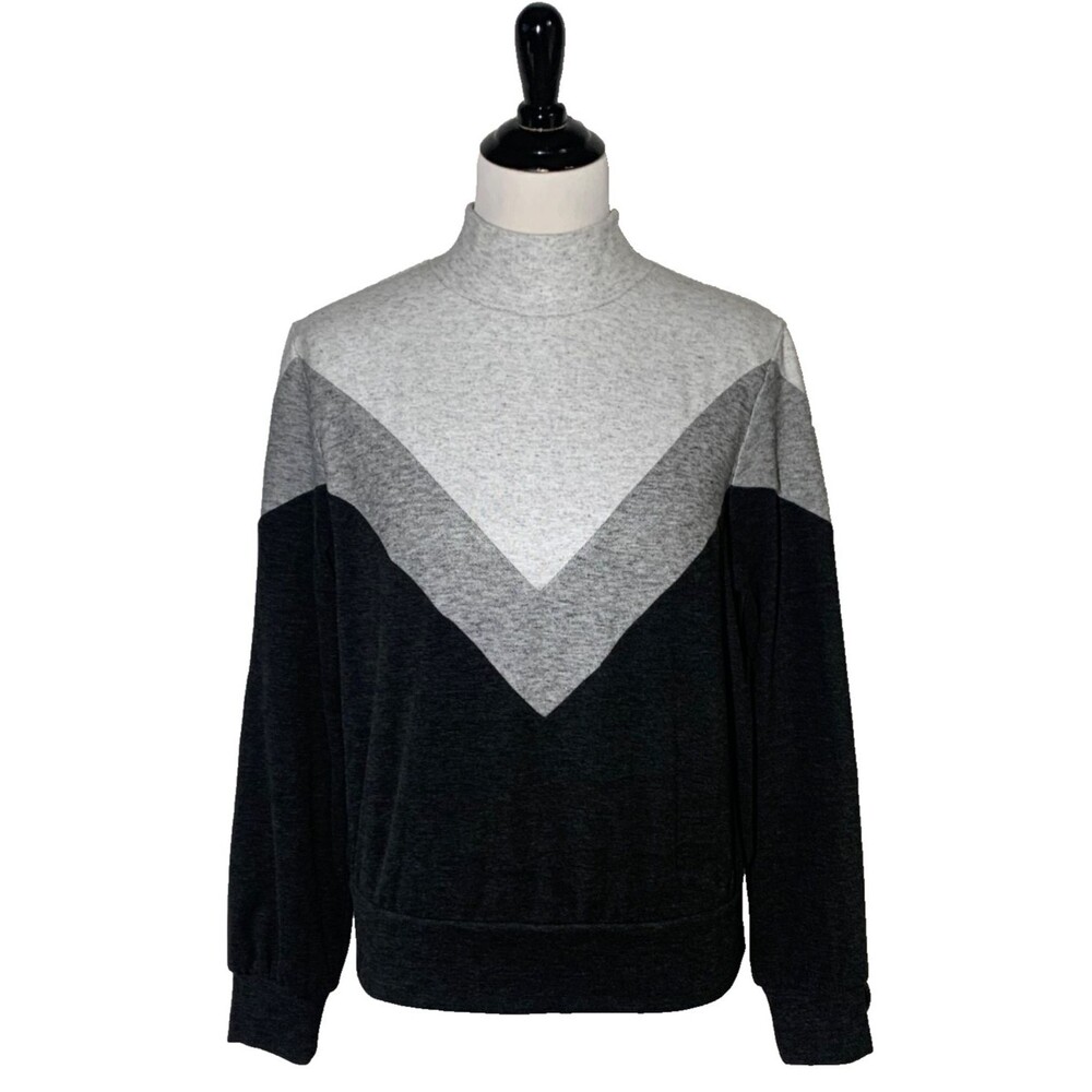 Evereve Marion Colorblock Chevron Mock Neck Sweatshirt Size S Grey Black
